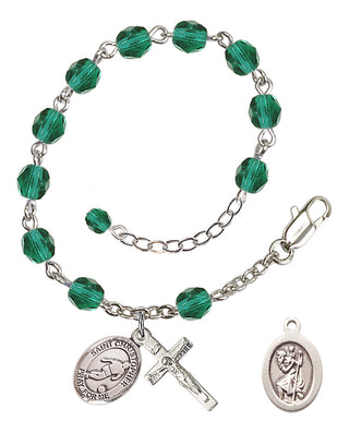Adjustable Silver Plated 6mm Fire Polished Saint Christopher/Soccer Rosary Bracelet in Zircon