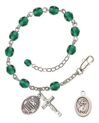 Adjustable Silver Plated 6mm Fire Polished Saint Christopher/Swimming Rosary Bracelet in Zircon
