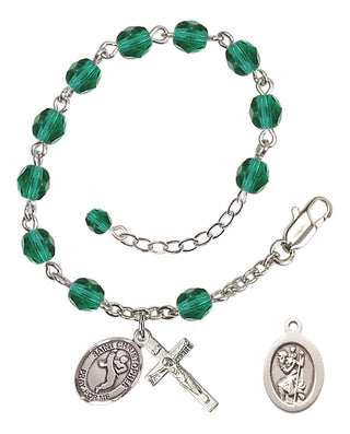 Adjustable Silver Plated 6mm Fire Polished Saint Christopher/Martial Arts Rosary Bracelet in Zircon