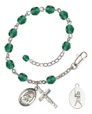 Adjustable Silver Plated 6mm Fire Polished Saint Rita / Baseball Rosary Bracelet in Zircon