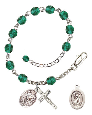 Adjustable Silver Plated 6mm Fire Polished Saint Christopher/Surfing Rosary Bracelet in Zircon