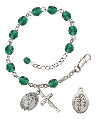 Adjustable Silver Plated 6mm Fire Polished Saint Sebastian / Rugby Rosary Bracelet in Zircon