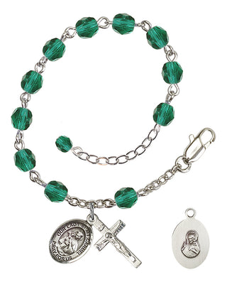 Adjustable Silver Plated 6mm Fire Polished Our Lady of Mount Carmel Rosary Bracelet in Zircon
