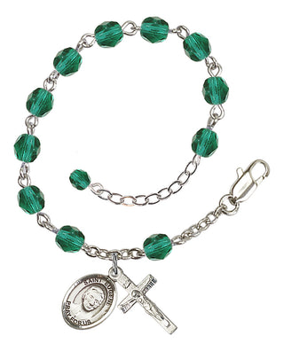 Silver-Plated 6mm Fire-Polished Saint Eugene de Mazenod Rosary Bracelet in Zircon Engraved Catholic Saint Jewelry
