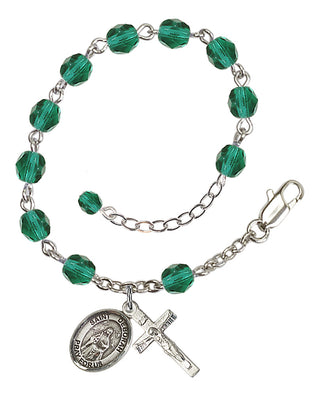 Silver-Plated 6mm Fire-Polished Saint Deborah Rosary Bracelet in Zircon Engraved Catholic Saint Jewelry