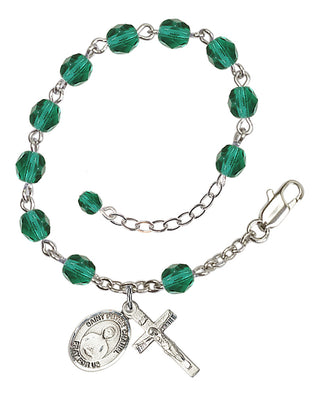 Silver-Plated 6mm Fire-Polished Saint Peter Chanel Rosary Bracelet in Zircon Engraved Catholic Saint Jewelry