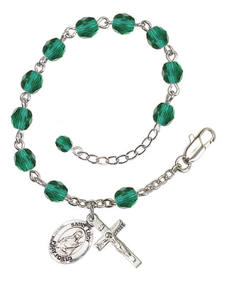 Silver-Plated 6mm Fire-Polished Saint Lucy Rosary Bracelet in Zircon Engraved Catholic Saint Jewelry