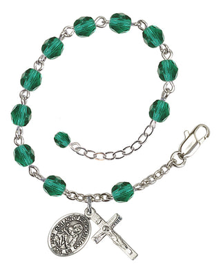 Silver-Plated 6mm Fire-Polished Our Lady of Precious Blood Rosary Bracelet in Zircon Engraved Catholic Saint Jewelry
