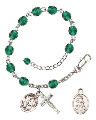 Silver-Plated 6mm Fire-Polished Guardian Angel/Dance Rosary Bracelet in Zircon Engraved Catholic Saint Jewelry