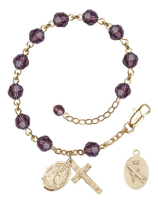 Adjustable 14 Karat Gold-Filled 6mm Austrian Crystal Saint Joseph of Cupertino Rosary Bracelet in Amethyst