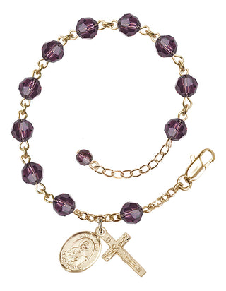 14kt Gold-Filled 6mm Austrian Crystal Saint Paul the Apostle Rosary Bracelet in Amethyst Engraved Catholic Saint Jewelry