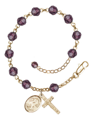 14kt Gold-Filled 6mm Austrian Crystal Saint Thomas More Rosary Bracelet in Amethyst Engraved Catholic Saint Jewelry