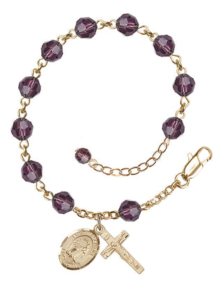 14kt Gold-Filled 6mm Austrian Crystal Saint Valentine of Rome Rosary Bracelet in Amethyst Engraved Catholic Saint Jewelry