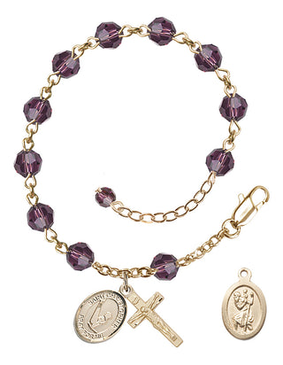 Adjustable 14 Karat Gold-Filled 6mm Austrian Crystal Saint Christopher/Gymnastics Rosary Bracelet in Amethyst