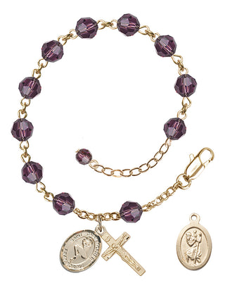 14kt Gold-Filled 6mm Austrian Crystal Saint Christopher/Dance Rosary Bracelet in Amethyst Engraved Catholic Saint Jewelry