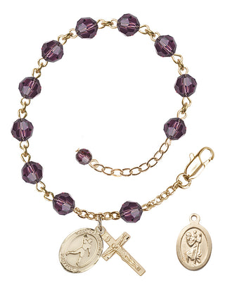 Adjustable 14 Karat Gold-Filled 6mm Austrian Crystal Saint Christopher/Football Rosary Bracelet in Amethyst