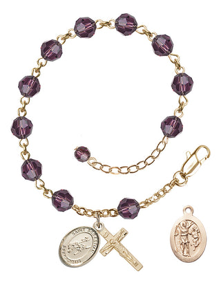 Adjustable 14 Karat Gold-Filled 6mm Austrian Crystal Saint Sebastian / Rodeo Rosary Bracelet in Amethyst