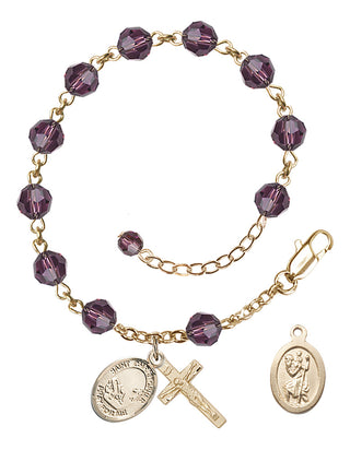 Adjustable 14 Karat Gold-Filled 6mm Austrian Crystal Saint Christopher / Fishing Rosary Bracelet in Amethyst