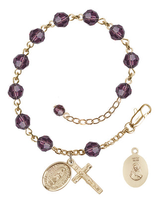 14kt Gold-Filled 6mm Austrian Crystal Our Lady of Guadalupe Rosary Bracelet in Amethyst Engraved Catholic Saint Jewelry