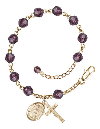 14kt Gold-Filled 6mm Austrian Crystal Saint Lillian Rosary Bracelet in Amethyst Engraved Catholic Saint Jewelry