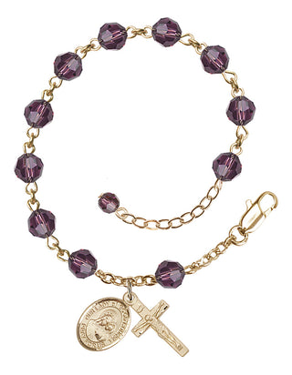 14kt Gold-Filled 6mm Austrian Crystal Our Lady of Good Counsel Rosary Bracelet in Amethyst Engraved Catholic Saint Jewelry