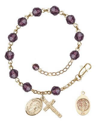 14kt Gold 6mm Austrian Crystal St. Benedict Rosary Bracelet in Amethyst | Engravable
