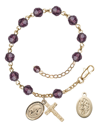 Adjustable 14 Karat Gold 6mm Austrian Crystal Saint Sebastian/Basketball Rosary Bracelet in Amethyst
