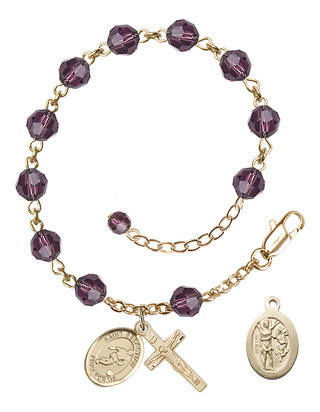 Adjustable 14 Karat Gold 6mm Austrian Crystal Saint Sebastian/Soccer Rosary Bracelet in Amethyst