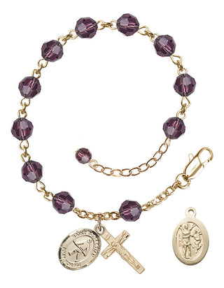 Adjustable 14 Karat Gold 6mm Austrian Crystal Saint Sebastian/Field Hockey Rosary Bracelet in Amethyst