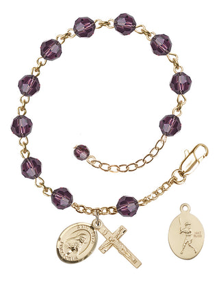 Adjustable 14 Karat Gold 6mm Austrian Crystal Saint Rita / Baseball Rosary Bracelet in Amethyst