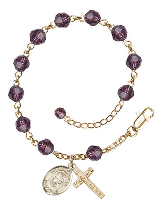 Adjustable 14 Karat Gold 6mm Austrian Crystal Pope Emeritace Benedict XVI Rosary Bracelet in Amethyst