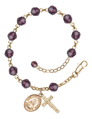 14kt Gold 6mm Austrian Crystal Saint John Chrysostom Rosary Bracelet in Amethyst Engraved Catholic Saint Jewelry