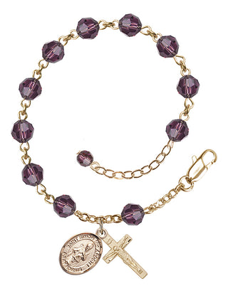 14kt Gold 6mm Austrian Crystal Saint Simon the Apostle Rosary Bracelet in Amethyst Engraved Catholic Saint Jewelry