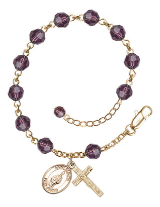 14kt Gold 6mm Austrian Crystal Saint Eligius Rosary Bracelet in Amethyst Engraved Catholic Saint Jewelry