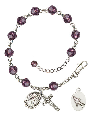 Adjustable Sterling Silver 6mm Austrian Crystal Saint Joseph of Cupertino Rosary Bracelet in Amethyst