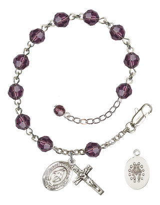 Sterling Silver 6mm Austrian Crystal Miraculous Rosary Bracelet in Amethyst Engraved Catholic Saint Jewelry