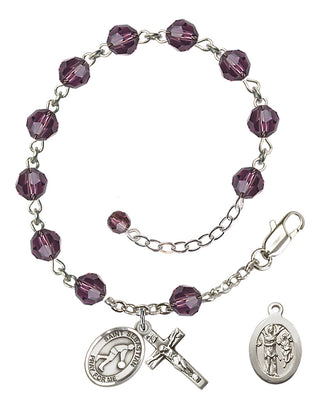 Adjustable Sterling Silver 6mm Austrian Crystal Saint Sebastian/Basketball Rosary Bracelet in Amethyst