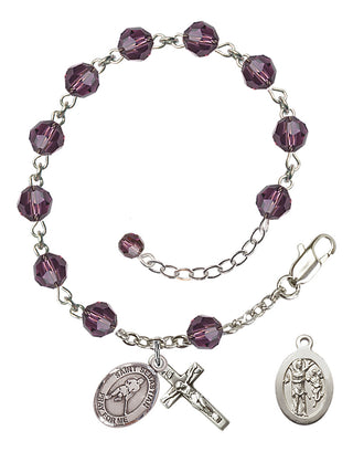 Adjustable Sterling Silver 6mm Austrian Crystal Saint Sebastian/Ice Hockey Rosary Bracelet in Amethyst