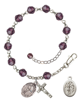 Adjustable Sterling Silver 6mm Austrian Crystal Saint Sebastian/Tennis Rosary Bracelet in Amethyst