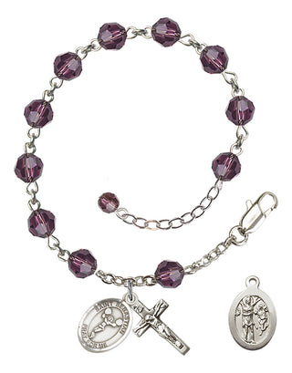Adjustable Sterling Silver 6mm Austrian Crystal Saint Sebastian/Cheerleading Rosary Bracelet in Amethyst