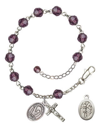 Adjustable Sterling Silver 6mm Austrian Crystal Saint Sebastian/Gymnastics Rosary Bracelet in Amethyst