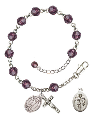 Adjustable Sterling Silver 6mm Austrian Crystal Saint Sebastian/Lacrosse Rosary Bracelet in Amethyst