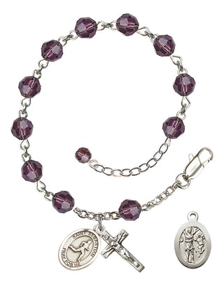 Adjustable Sterling Silver 6mm Austrian Crystal Saint Sebastian/Track & Field Rosary Bracelet in Amethyst