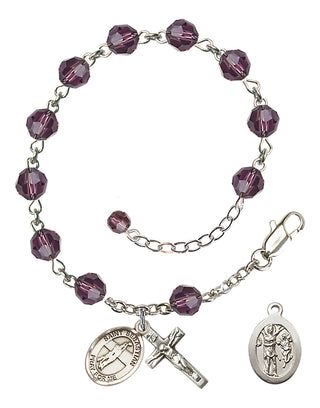 Adjustable Sterling Silver 6mm Austrian Crystal Saint Sebastian / Volleyball Rosary Bracelet in Amethyst