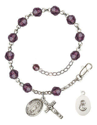 Sterling Silver 6mm Austrian Crystal Our Lady of Guadalupe Rosary Bracelet in Amethyst Engraved Catholic Saint Jewelry