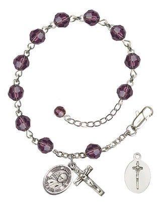 Adjustable Sterling Silver 6mm Austrian Crystal Saint John Paul II Rosary Bracelet in Amethyst