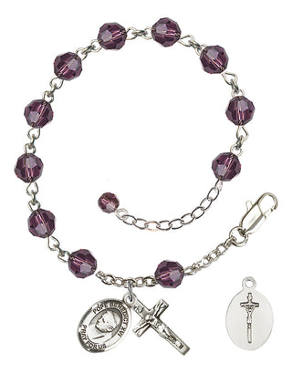 Adjustable Sterling Silver 6mm Austrian Crystal Pope Emeritace Benedict XVI Rosary Bracelet in Amethyst