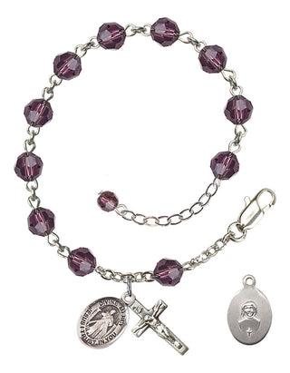 Adjustable Sterling Silver 6mm Austrian Crystal Divine Mercy Rosary Bracelet in Amethyst
