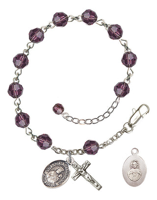 Adjustable Sterling Silver 6mm Austrian Crystal Our Lady of Czestochowa Rosary Bracelet in Amethyst