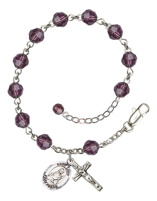 Sterling Silver 6mm Austrian Crystal Saint Lucy Rosary Bracelet in Amethyst Engraved Catholic Saint Jewelry